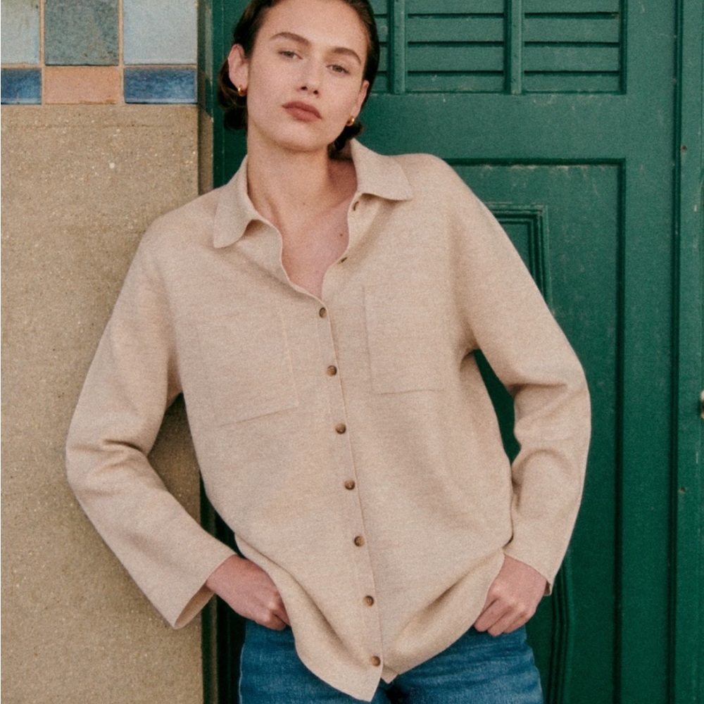 Sezane Beige Cardigan Sweater